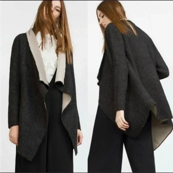 🍁 Zara Black and Cream Open Front Cardigan Medium 6873/115 - Picture 1 of 12